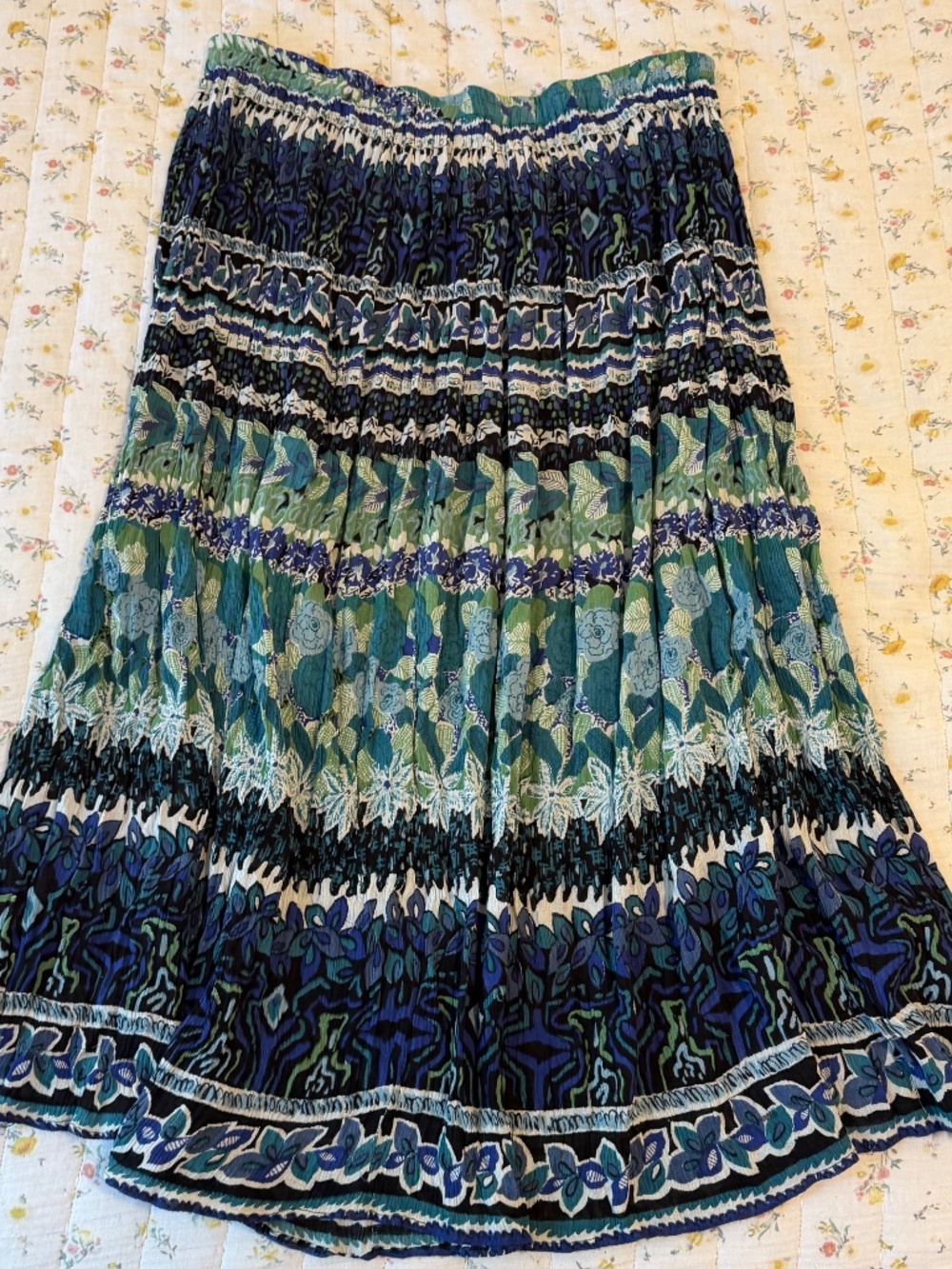 Vintage Kloz Plus Women's 3X 100% Rayon Maxi Skirt Teal Blue Green Multicolor - Picture 5 of 5